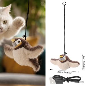 PawPulse【Local Stock】Electric Flapping Bird Cat Toy Touch Sensing Chirp Sound USB Rechargeable 500mAh Simulation Sparrow Plush Feather Hanging Interactive Kitten Play Toy