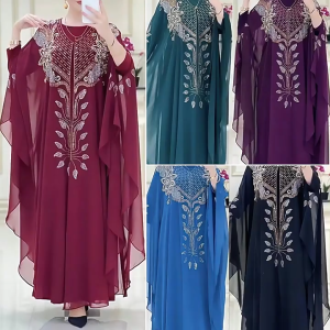 【Daily Deals】 Chiffon Boubou Abaya 2 Pcs Set Dubai Turkey Maxi Dress Musulman Ensembles Caftan Marocain Clothing