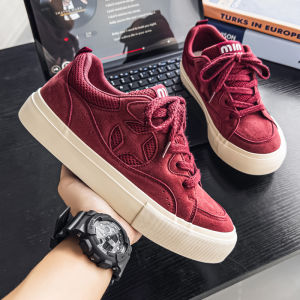 Mens Sport Shoes Red Casual Increase Height Anti-slip Spring Autumn Seasonal Thick Bottom Leisure Outdoor Casual Footwear