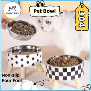 SKISOPGO Elevated Pet Feeding Dual Purpose Bowl Water And Food High Foot Anti Slip Dish Feeder Polka Dot Pattern For Cats and Dogs