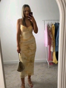 Váy Midi Không Tay in Hoa Xếp Ly Thanh Lịch Mùa Xuân Cho Nữ Váy Lưới Chiffon Váy Mùa Hè Váy Dự Tiệc Váy Công Sở Váy Dự Tiệc