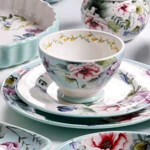 Omk phong cách Mỹ underglaze Bộ ấm trà bằng sứ thích hợp cho 4 người ấm trà x 1 mảnh + cốc x 4 mảnh + khay x 1 mảnh hoa dâm bụt loạt