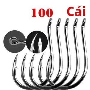 100 Chiếc Thép Carbon Cao Cấp Có Gai Móc Câu Cá 3-12 Mm Vòng Tròn Lỗ Đen Móc Câu Cá Nước Ngọt Và Nước Mặn Phụ Kiện Câu Cá