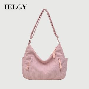 IELGY ถุงแฟชั่นกำมะหยี่ลายทางเรียบง่ายสดขนาดเล็กไหล่ข้างเดียวความจุขนาดใหญ่อินเทรนด์ทั้งหมด