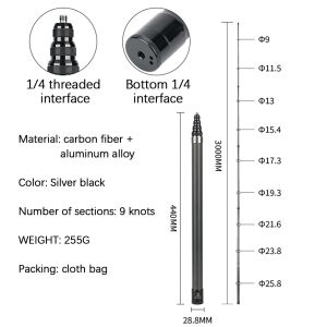 Gậy Tự Sướng Sợi Carbon 3m Chân Máy Đơn Mở Rộng Không Nhìn Thấy Được Chống Nước Dành Cho GoPro Insta360 DJI Osmo Action Cameras Phụ Kiện 118 Inch
