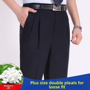 Loose Wide Leg Mens Casual Pants Double Pleat Thin Model for Middle-Aged And Elderly Spring Summer High Waist Comfortable Trousers