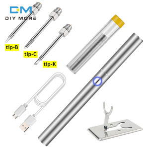 diymore Wireless Portable USB Soldering Iron Soldering Pen Threaded Interface 510 Rechargeable 1100mAh Power Supply Tip Soldering Tool Pen Kit 5pcs/7pcs