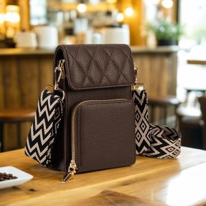 Vertical Large Screen Mobile Phone Bag Womens Crossbody Multi-Functional Coin Purse Wide Shoulder Strap Fashionable Elderly Use