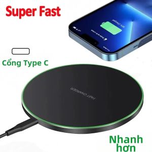 Sạc Không Dây Nhanh 15W Cho iPhone 17/12/X Pro Max/8 Samsung Galaxy S23 Xiaomi - Sạc Không Dây Tương Thích Với Đèn Báo LED Type-C