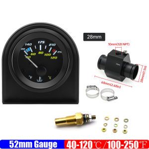 2" 52mm Water Temperature Gauge with Sensor Adapter 40-120℃ 100-250℉ Water Temp Meter for Gasoline Racing Car Automobile 12V