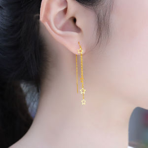 Twickle Stars Dangle Tassel Thread 24K Gold Earrings for Women Girl Long Chain Earrings for Wedding Party Birthday