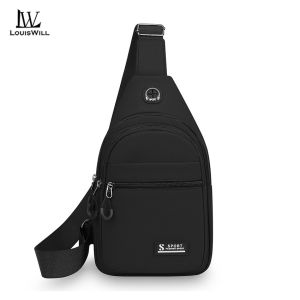 LouisWill Mens Chest Bag Waterproof Multi-compartment Outdoor Travel Shoulder bag Casual Cross Body Bag Earphone Hole Design for College Student