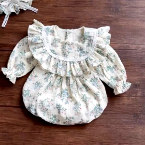 Set Body Tay Dài Hoa Tiết Hoa Nhí Cổ Yếm Cho Bé Gái Sơ Sinh 1 2 Tuổi Từ 3-11kg Dành Cho Bé Gái
