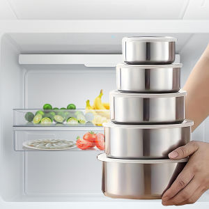 5-piece stainless steel preservation box with silicone sealing cover used for refrigerator food preservation and marinated meat