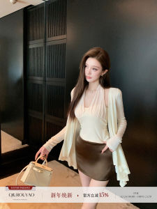 Áo Len Cardigan Dệt Kim Rộng Rãi Cho Nữ Mùa Thu Màu Nâu Nhạt Thanh Lịch Áo Khoác Ngoài Thường Ngày Bằng Vải Polyester Và Lanh