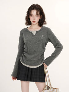 Áo Thun Nữ Tay Dài Cổ Chữ V La Chapelle Dáng Ôm Vừa Vặn Mùa Xuân Thu Màu Trơn Chất Liệu Cotton Pha Trộn