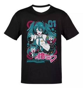 Bandai | 2026 Hot Fashion Hatsune Miku Pattern Design 3D Printing Summer Outdoor Sports Street Leisure T-shirt Y2K Style Large T-shirt