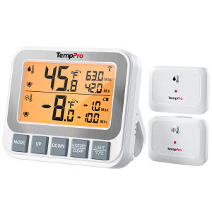 TempPro TP210B 150M Wireless Refrigerator/Freezer Thermometer with Alarm Function Rechargeable Backlit Digital Thermometer