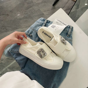 Summer Canvas Slip-On Shoes Womens New Style Office Lazy People Mocassin Shoes Magic Tape Low Top Rubber Bottom Shoes