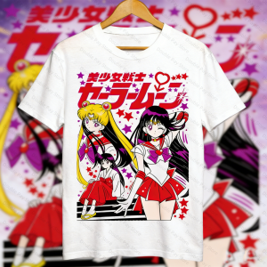 Bandai | Vintage Sailor Moon Anime T-Shirt Haruka Michiru Rei Makoto Kawaii Graphic Tee Mens Shirts Woman t-shirts Streetwear Kids Tops