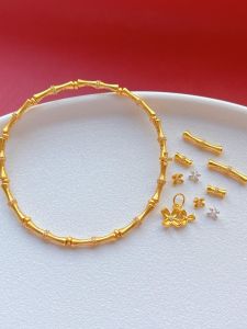 925 Sterling Silver Gold Plated Engraved Button Spacer Bead Pendant Drop Earring Bamboo Stem Bent Tube DIY Jewelry Accessories