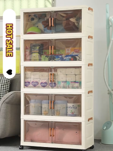 ตู้เก็บของ 5 ชั้น จัดส่งในกรุงเทพฯ 50/65/80CM พับเก็บได้ ประหยัดพื้นที่ 200KG ความจุสูง มีล้อ กันความชื้น วัสดุ PP ตู้อเนกประสงค์ สำหรับจัดเก็บเสื้อผ้าและของใช้ในบ้าน ขนาดใหญ่ ตู้เก็บของ