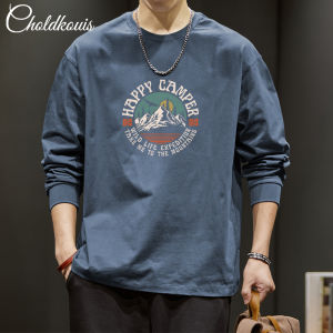 New 2025 Mens Long Sleeve T-Shirt 260g Pure Cotton round Neck Sweatshirt Versatile Loose Fit Base Shirt Spring Autumn Casual Style