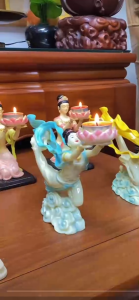 Buddhist offering flying celestial maiden worshiping celestial maiden offering candle stand lotus butter lamp holder in front of the Buddha flying celestial maiden lamp stand decorative item lotus lamp holder candle stand