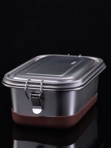 SKYLUX 2-Layer18/8 Eco-Friendly Lunch Box 304 Stainless Steel with Lid Food Storage Container with Buckle Sealed Leakproof 1500ML Rectangle Bento For Adult Worker