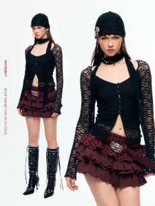 Áo Knit Dây Nơ Ren Ngọt Ngào Phong Cách Punk Romatic