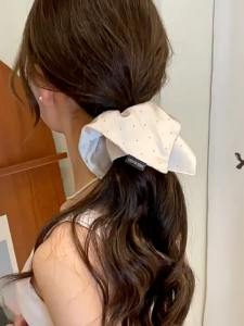 2025 Korean Fashion Pearl Satin Square Scarf for Women High Elastic Rubber Band