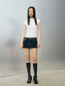 Showroomplus Summer 2025 Vintage Washed Denim Mini Skirt Womens A-Line Short Skirt Low Waist Cotton 100% Fashion Ladies Skirts