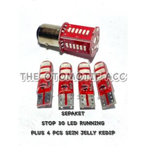 Promo Paket Lampu Motor Lampu Stop 30 Led Running Plus 4 Pcs Sen Jelly Kedip / Flash Socket T10 Universal - TOA