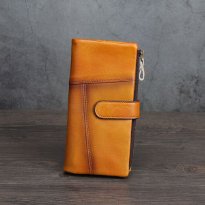 2023 New Arrival Retro Hand-Rub Color First Layer Cowhide Mans Wallet Fashion Long Female Wallet Multi-Card Position Genuine Leather Tide