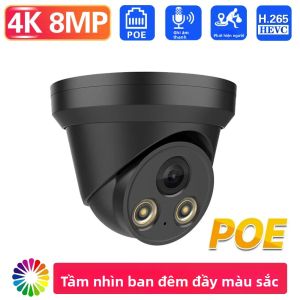 Camera IP PoE Ngoài Trời/trong Nhà Ultra HD 4K 8MP Kiểu Dome Với Đèn Kép Phát Hiện Chuyển Động Người Tầm Nhìn Ban Đêm Màu Sắc Camera An Ninh CCTV