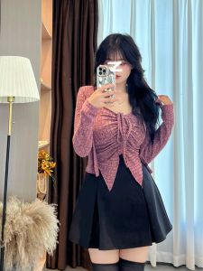 Sweet And Spicy Short Design Womens Frock 2024 New Style Pure Desire Series Tube Top Cardigan Korean Style Long Sleeve Slim Fit
