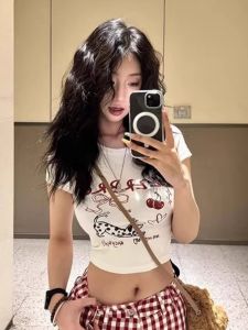 Áo Thun Cotton Tay Ngắn Cổ Tròn in Họa Tiết Hoạt Hình Mùa Hè Cho Nữ Dáng Ôm Vừa Vặn Đi Làm Đa Năng Phong Cách Hàn Quốc Áo Thun Thường Ngày