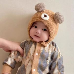 B0868 Thickened Warmer Plush Cute Bear Pullover Hat Knitted Warmer Beanie Autumn Winter