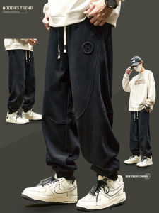 กางเกงวอร์มผู้ชายสีดำ ทรงหลวม ทรงลำลอง กางเกงขายาวทรงสลิมฟิต ทรงหลวม สไตล์ญี่ปุ่น กางเกงขายาวลำลอง