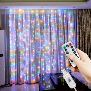 6x3M/3x3m Curtain Garland on The Window USB Power Fairy Lights Festoon with Remote New Year Garland Led Lights Christmas Decor
