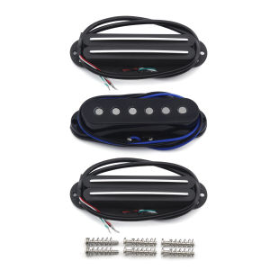 FLEOR 3PCS Guitar Pickup Alnico 5 Dual Rails -Single Coil- Dual Rails Pickups Black for ST SSS Electric Guitar