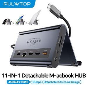 PULWTOP Docking Station Dual Monitor with 2×HDMI 4K 60Hz PD 10Gbps USB-C/A Ethernet Audio SD/TF for MacBook Pro/Air M4/M5