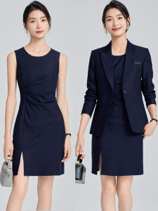 Elegant Sleeveless Dress Formal Occasion Womens Fashion Commute Polyester Blend Skirt And Vest Two-Piece Set Business Professional