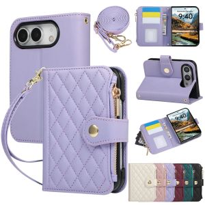 Crossbody Long Lanyard Zipper Flip Cards Slot Wallet Leather Case for IPhone Duo 18 Fold Stand Shockproof Protective Cover