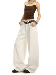 Quần Jeans Denim Ống Rộng Màu Trắng Cho Nữ Mùa Hè Thiết Kế Đường Phố Mỹ Cao Cấp Quần Dài Dài Đến Sàn Dáng Rộng