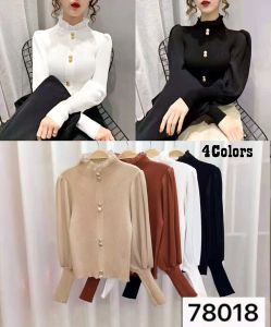 ●ECLAIRE● 032 Blouse Blus Knit Rajut Highneck Leher Tinggi Longsleeves Lengan Panjang classy kasual casual korea Kerja Mode Kekinian import 78018