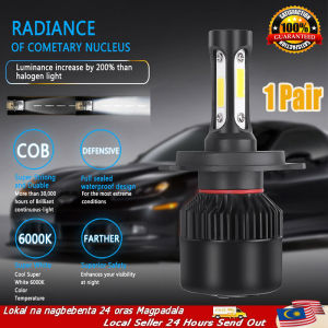 🇲🇾(Malaysia Stock) 2PCS H4 Headlight Bulb 200% Brighter COB LED Car Headlight Bulb 6000K White Super Bright 30000 Hours Lifespan Waterproof Automotive Headlight Bulb 1 Pair