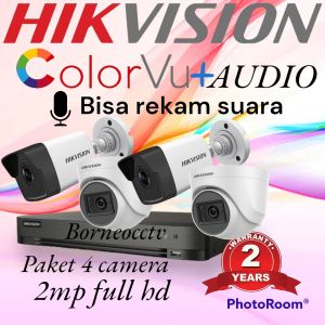 PAKET CCTV HIKVISION 4CHANNEL 4 CAMERA 2MP COLORVU+MIC AUDIO