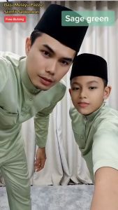 (Kids Series) Sage Green Baju Melayu Modern Slimfit Budak Lelaki Kanak-kanak