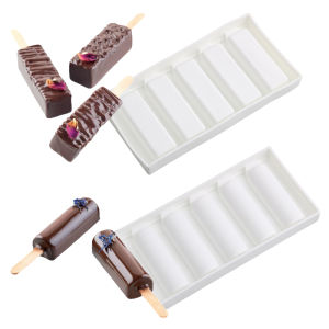 SHENHONG 5 Cells Cuboid or Cylinder Design Silicone Popsicle Moulds Summer Ice-lolly Molds Matching Plastic Sticks Ice Cube Tray